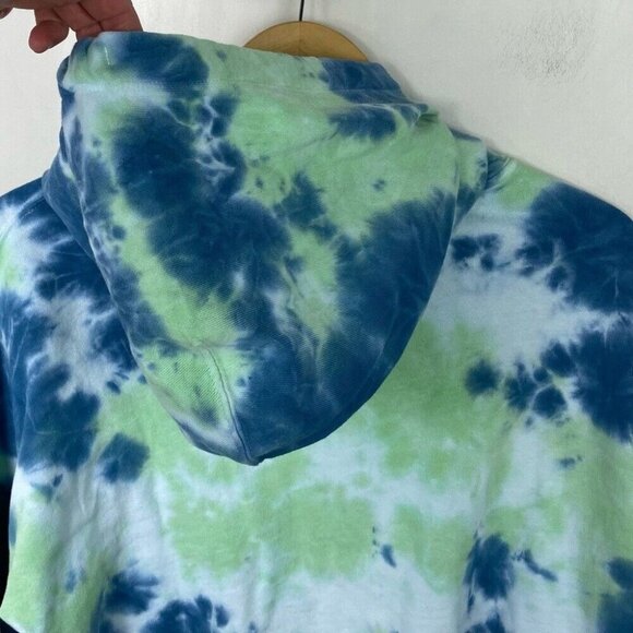 Calvin Klein Tie Dye Hoodie Size Large Blue Green Hooded Sweatshirt Cotton Crop - Picture 8 of 12